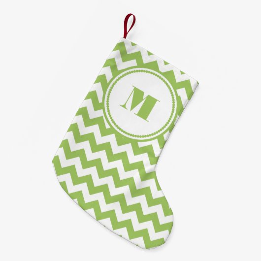 Petite Chaussette De Noël Chevron rayé vert citron blanc personnalisé (Devant (Accrochage))