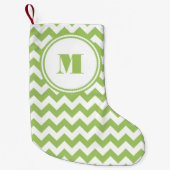 Petite Chaussette De Noël Chevron rayé vert citron blanc personnalisé (Devant)