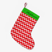 Petite Chaussette De Noël Chevron rouge personnalisé avec Noël vert (Devant (Accrochage))