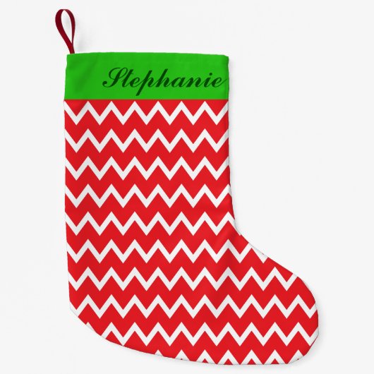 Petite Chaussette De Noël Chevron rouge personnalisé avec Noël vert (Devant)