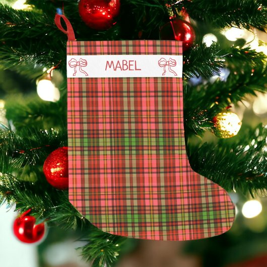 Petite Chaussette De Noël Chic Festive Rouge Vert Plaid Motif de Noël