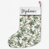 Petite Chaussette De Noël Chickadee d'hiver Bois Aquarelle Noël (Dos)