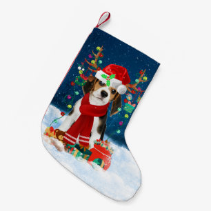 Petite Chaussette De Noël Chien beagle avec cadeaux de Noël
