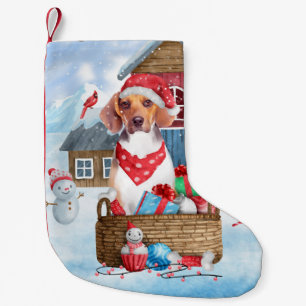 Petite Chaussette De Noël Chien beagle dans la neige Maison de Chien de Noël