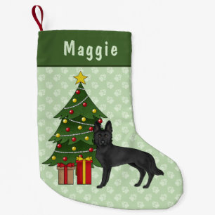 Petite Chaussette De Noël Chien Berger Allemand Noir Sapin de Noël Vert