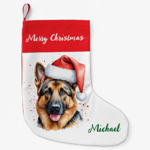 Petite Chaussette De Noël Chien berger allemand personnalisé avec chapeau de