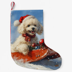 Petite Chaussette De Noël Chien Caniche dans un Traîneau Laissez Tomber la N