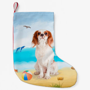 Petite Chaussette De Noël Chien Cavalier King sur la Plage