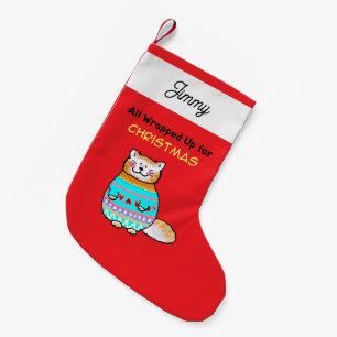 Petite Chaussette De Noël Chien chat roux mignon personnalisé fête de Noël