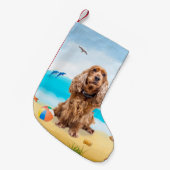 Petite Chaussette De Noël Chien Cocker Spaniel sur la plage (Devant (Accrochage))