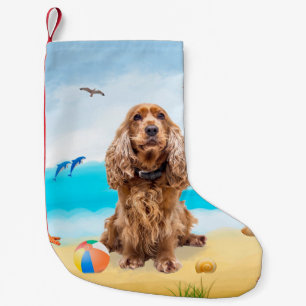 Petite Chaussette De Noël Chien Cocker Spaniel sur la plage