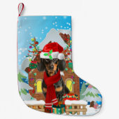 Petite Chaussette De Noël Chien Dachshund avec cadeaux de Noël (Devant)