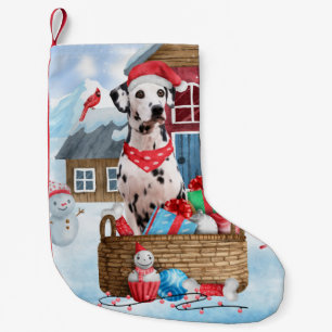 Petite Chaussette De Noël Chien dalmate dans la neige Maison de chien de Noë