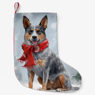 Petite Chaussette De Noël Chien de bétail australien à Noël de neige