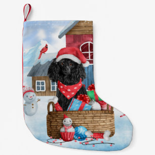 Petite Chaussette De Noël Chien de caniche dans la neige Maison de chien de