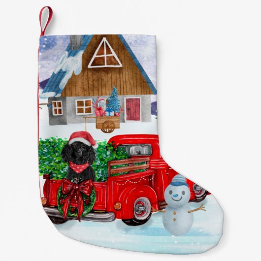 Petite Chaussette De Noël Chien de caniche en livraison de Noël Camion Neige (Devant)