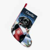 Petite Chaussette De Noël Chien de chiot festif de Black Labrador Retriever (Devant (Accrochage))
