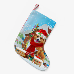 Petite Chaussette De Noël Chien de Corgi avec cadeaux de Noël