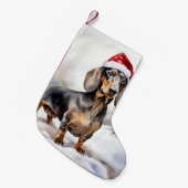 Petite Chaussette De Noël Chien de Dachshund à Noël de neige (Devant (Accrochage))