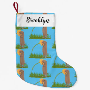 Petite Chaussette De Noël Chien de prairie mignon reniflant une fleur de des
