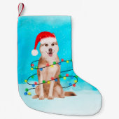 Petite Chaussette De Noël Chien de Sibérie Husky en neige avec lumière de ch (Devant)