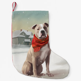 Petite Chaussette De Noël Chien de Staffordshire américain dans la neige de 
