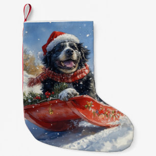 Petite Chaussette De Noël Chien de Terre-Neuve en Traîneau Laissez Tomber la