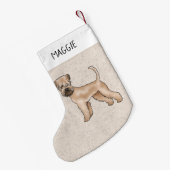 Petite Chaussette De Noël Chien De Terrier Roulé Sur Le Beige Avec Son Nom (Dos (Accrochage))