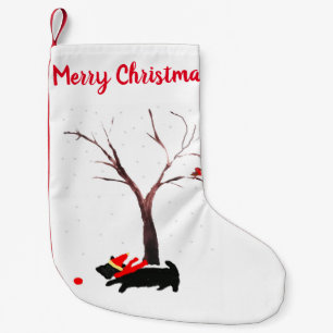 Petite Chaussette De Noël Chien écossais et Robin