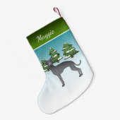 Petite Chaussette De Noël Chien Gris Bleu Italien Dans Une Forêt D'Hiver (Dos (Accrochage))