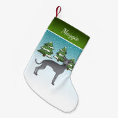 Petite Chaussette De Noël Chien Gris Bleu Italien Dans Une Forêt D'Hiver (Devant (Accrochage))