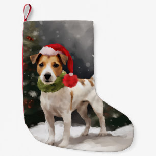 Petite Chaussette De Noël Chien Jack Russell dans la neige de Noël