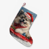 Petite Chaussette De Noël Chien Keeshonté personnalisé en Noël doré (Devant (Accrochage))