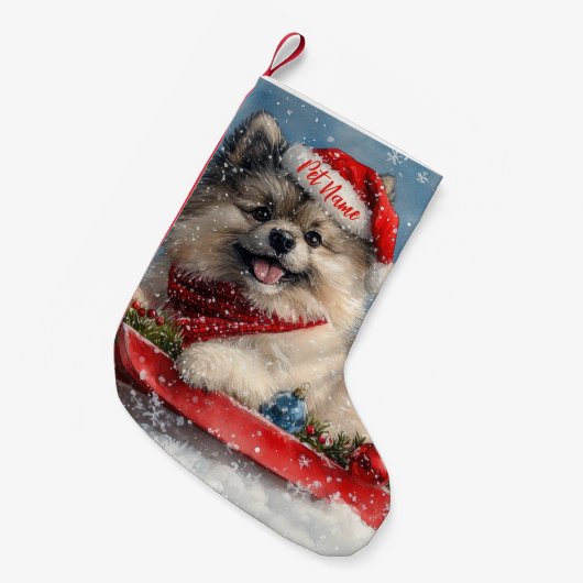 Petite Chaussette De Noël Chien Keeshonté personnalisé en Noël doré (Devant (Accrochage))