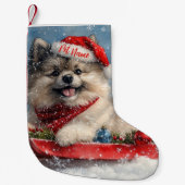Petite Chaussette De Noël Chien Keeshonté personnalisé en Noël doré (Devant)