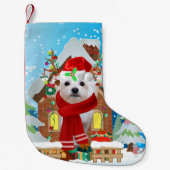 Petite Chaussette De Noël Chien maltais avec cadeaux de Noël (Devant)
