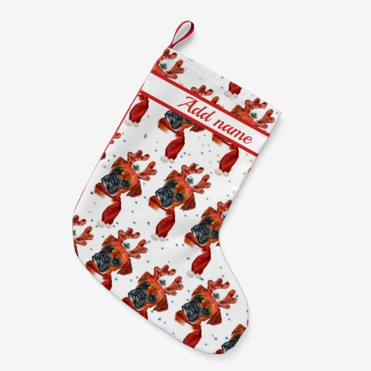 Petite Chaussette De Noël Chien mignon de boxe avec rennes Antlers Noël (Devant (Accrochage))