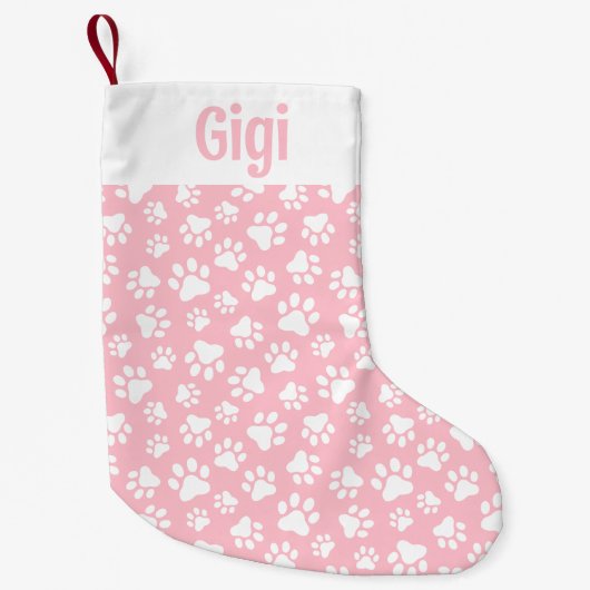 Petite Chaussette De Noël Chien mignon Paw Motif blanc et rose pastel (Devant)