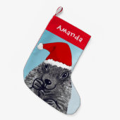 Petite Chaussette De Noël Chien mignon Prairie avec Santa Clause casquette E (Devant (Accrochage))