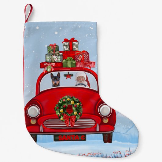 Petite Chaussette De Noël Chien Miniature Pinscher En Voiture Avec Le Père N (Devant)