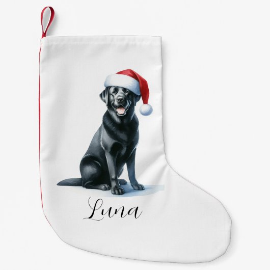 Petite Chaussette De Noël Chien noir du Labrador à Santa Hat Stocking (Devant)
