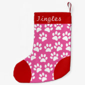 Petite Chaussette De Noël Chien Paw thème rose Personnalisé Noël (Dos)
