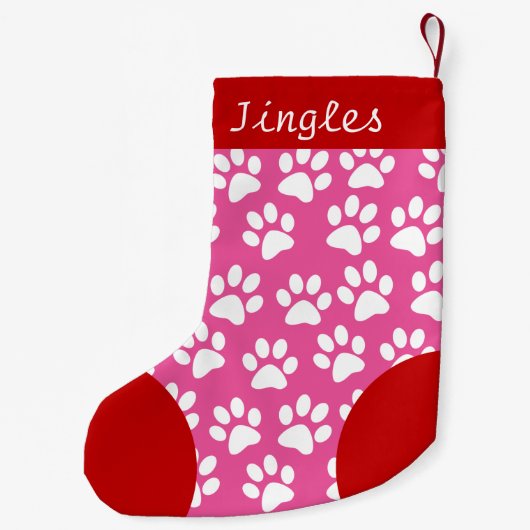 Petite Chaussette De Noël Chien Paw thème rose Personnalisé Noël (Dos)