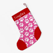 Petite Chaussette De Noël Chien Paw thème rose Personnalisé Noël (Dos (Accrochage))