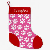 Petite Chaussette De Noël Chien Paw thème rose Personnalisé Noël (Devant)