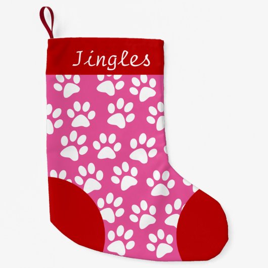 Petite Chaussette De Noël Chien Paw thème rose Personnalisé Noël (Devant)