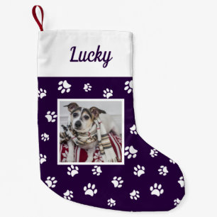 Petite Chaussette De Noël Chien Personnalisé Photo Nom Mignon Pattes Violett