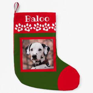 Petite Chaussette De Noël Chien Photo Bas de Noël Rouge et Vert