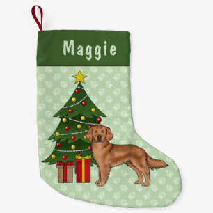 Petite Chaussette De Noël Chien Retriever doré rouge avec arbre de Noël