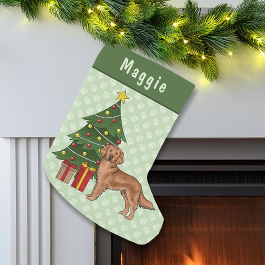 Petite Chaussette De Noël Chien rouge Golden Retriever avec sapin de Noël